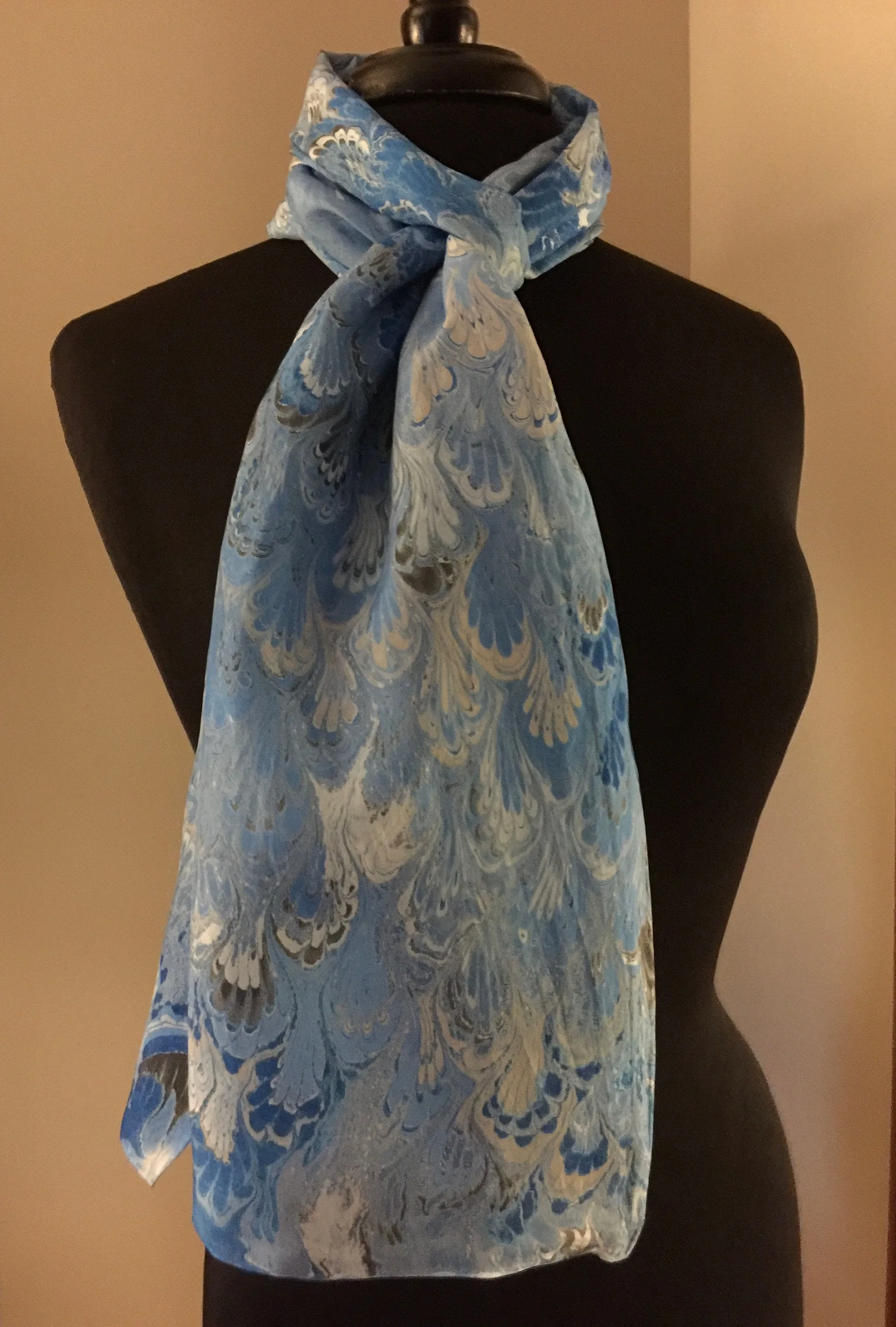 Blue bouquet .  Habotai Silk 14x72”