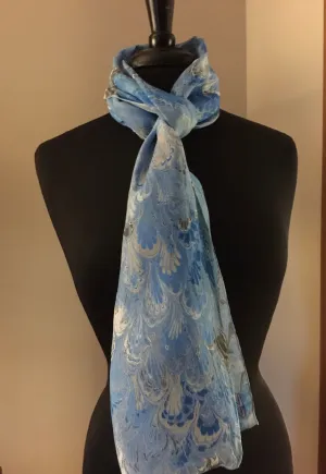 Blue bouquet .  Habotai Silk 14x72”