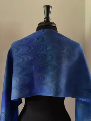 Blue Comb marbled  Charmeuse  Silk 72x14” bold fun. This beautiful silk makes a unique dresser cover and scarf