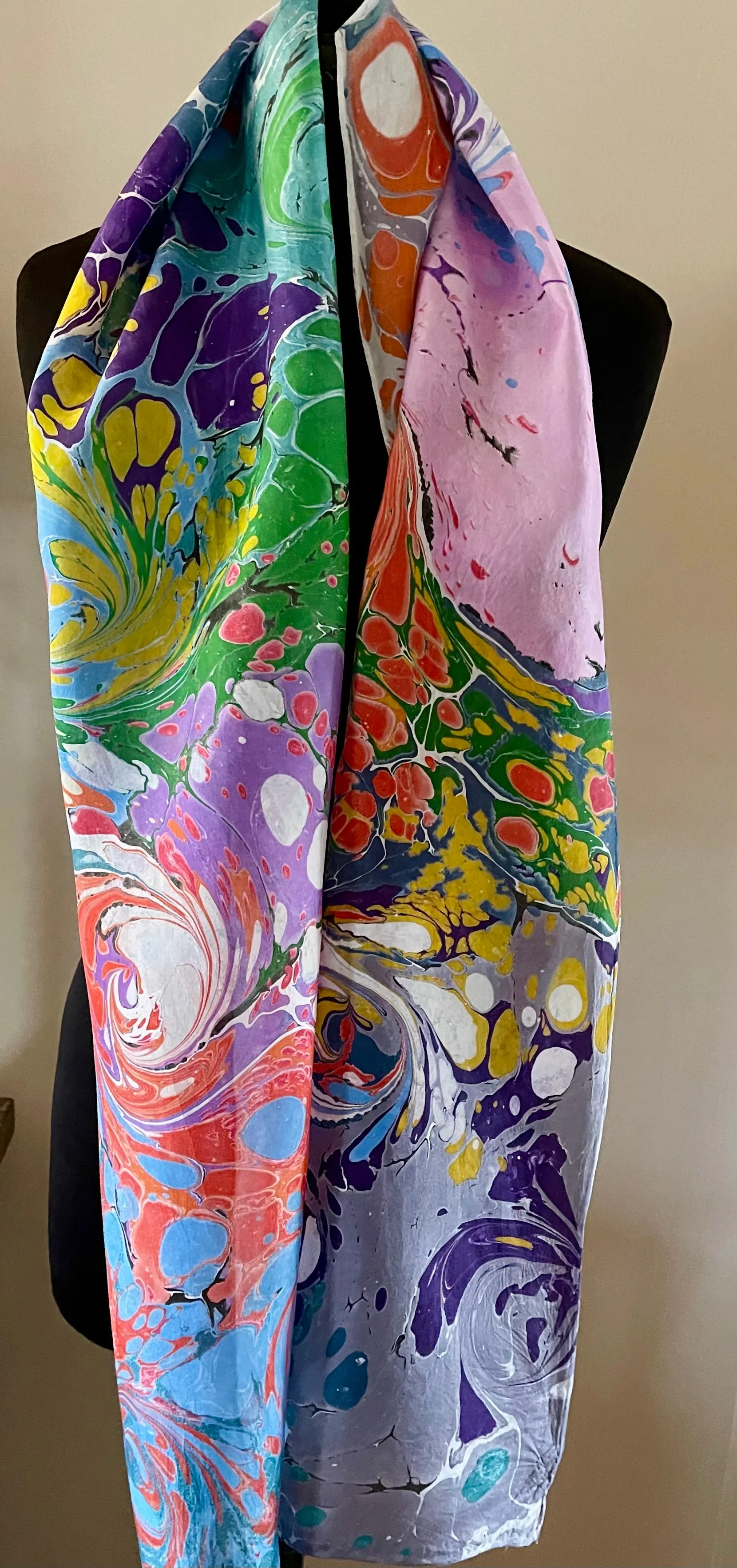 Blue pink purple random pattern Habotai Silk