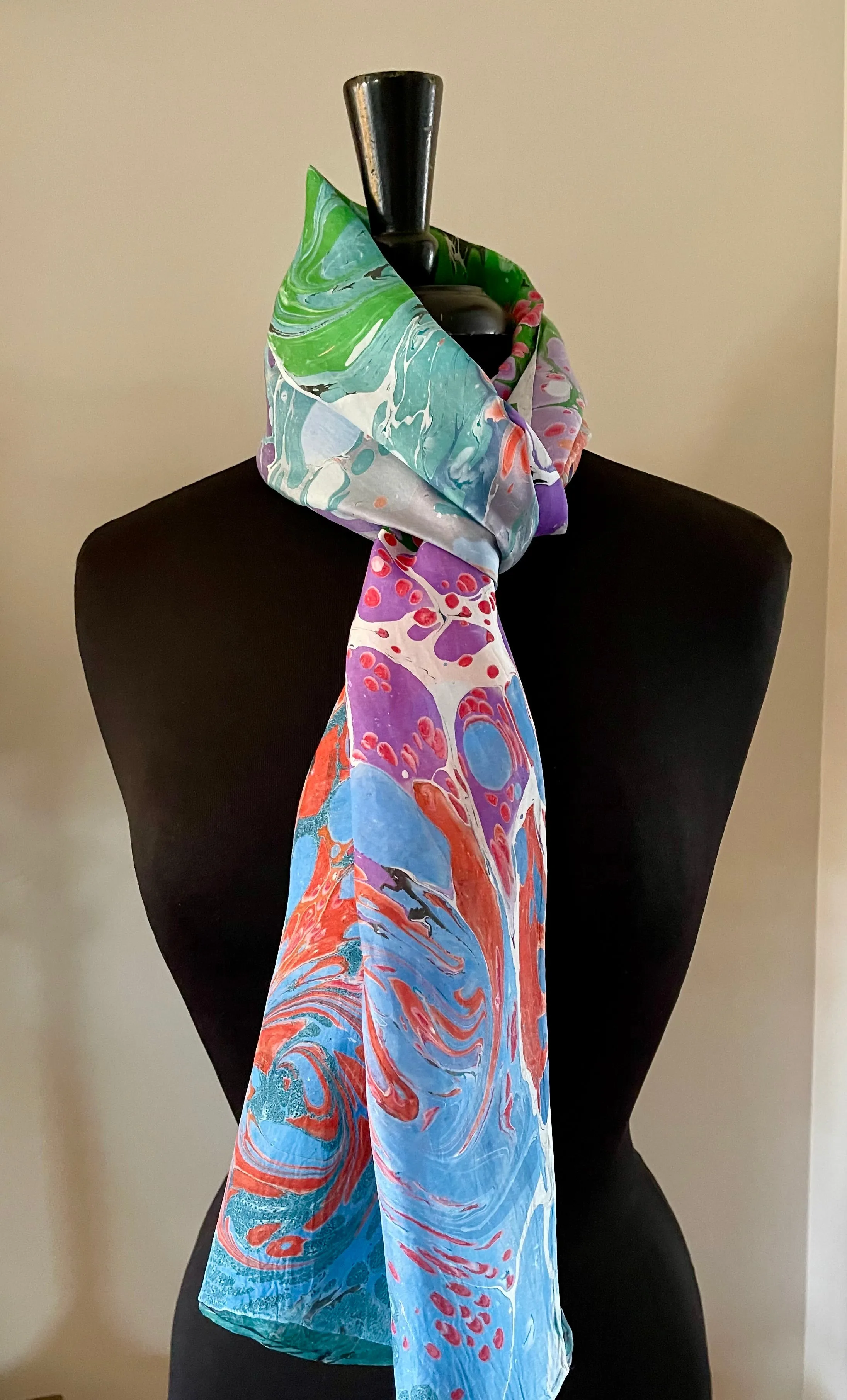 Blue pink purple random pattern Habotai Silk