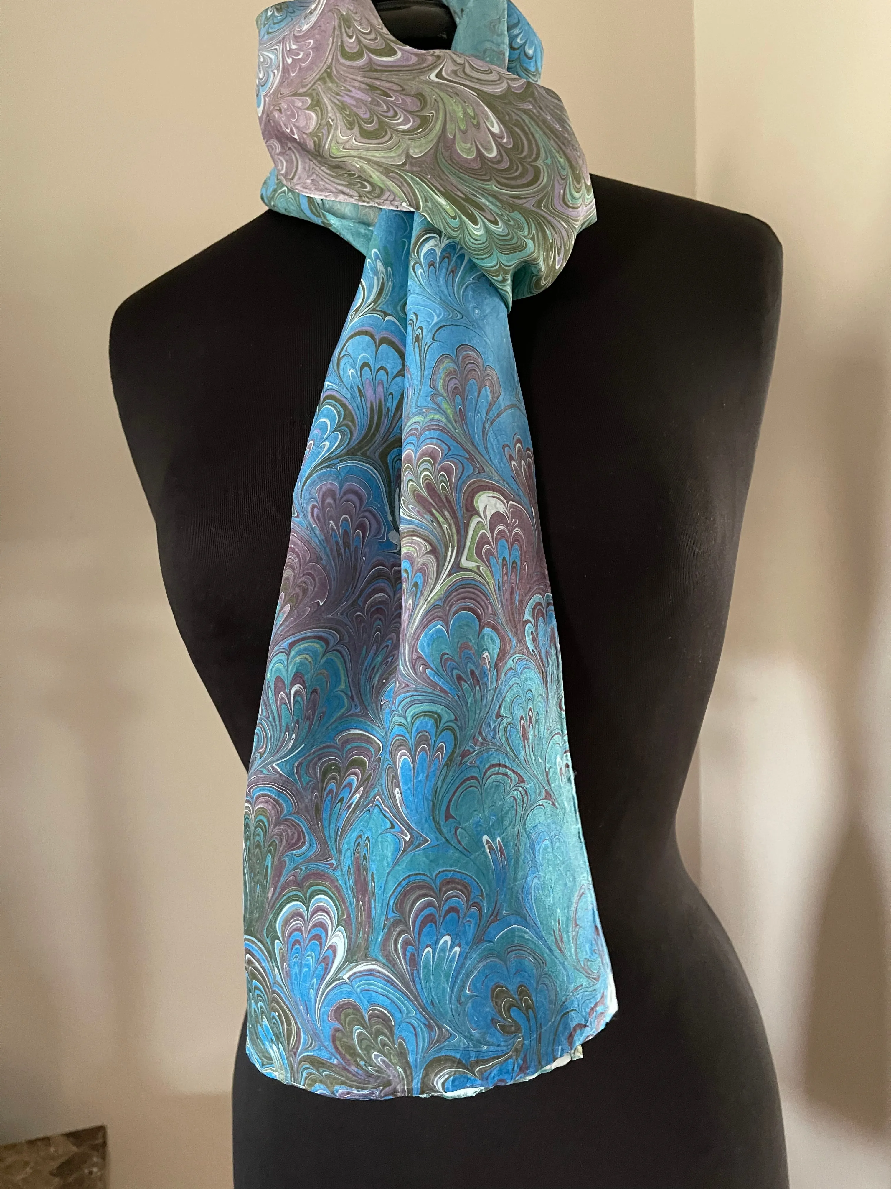 Blue Purple Green Bouquet 72x14” habotai silk