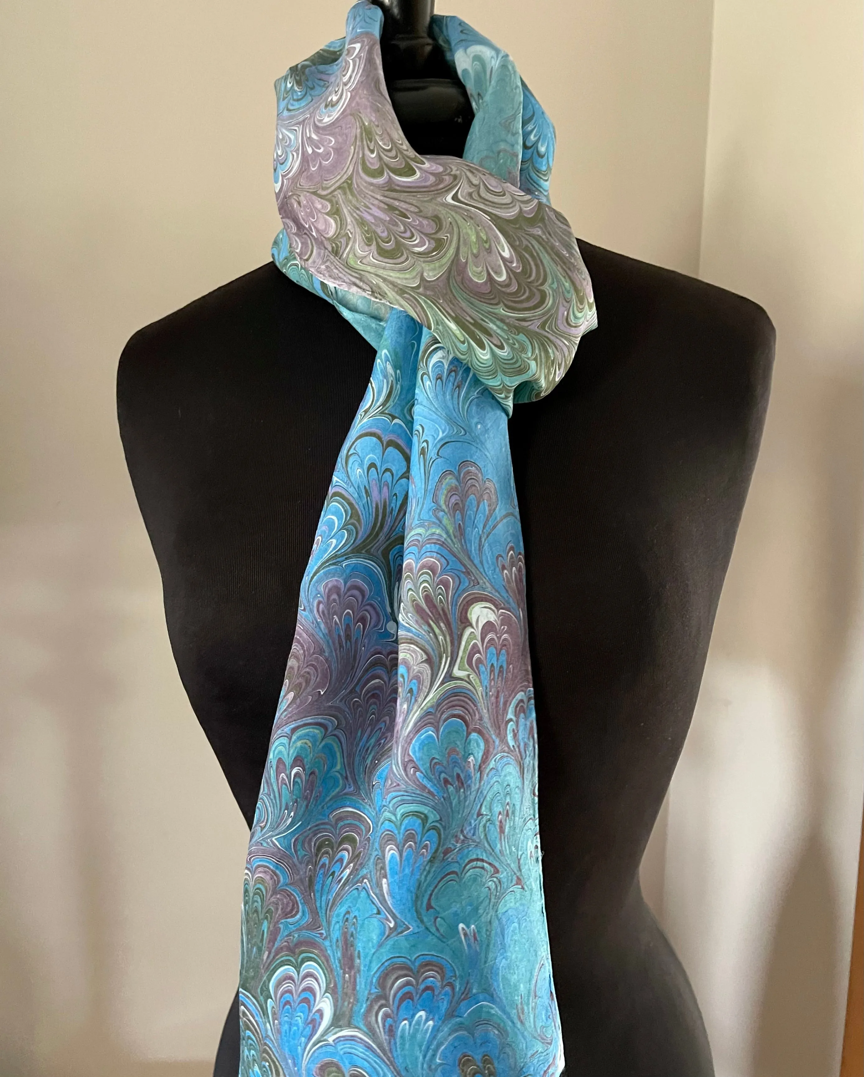 Blue Purple Green Bouquet 72x14” habotai silk