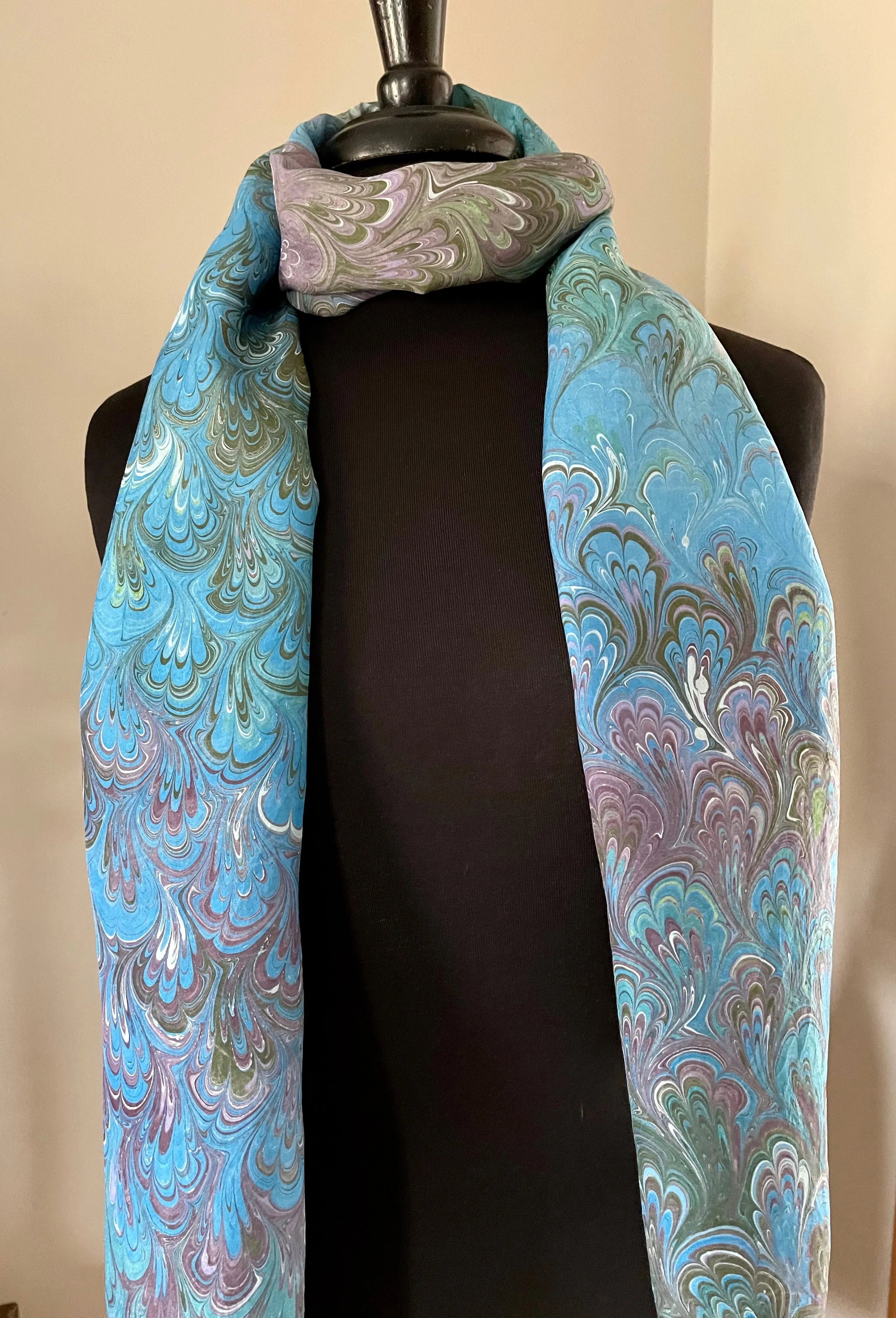 Blue Purple Green Bouquet 72x14” habotai silk