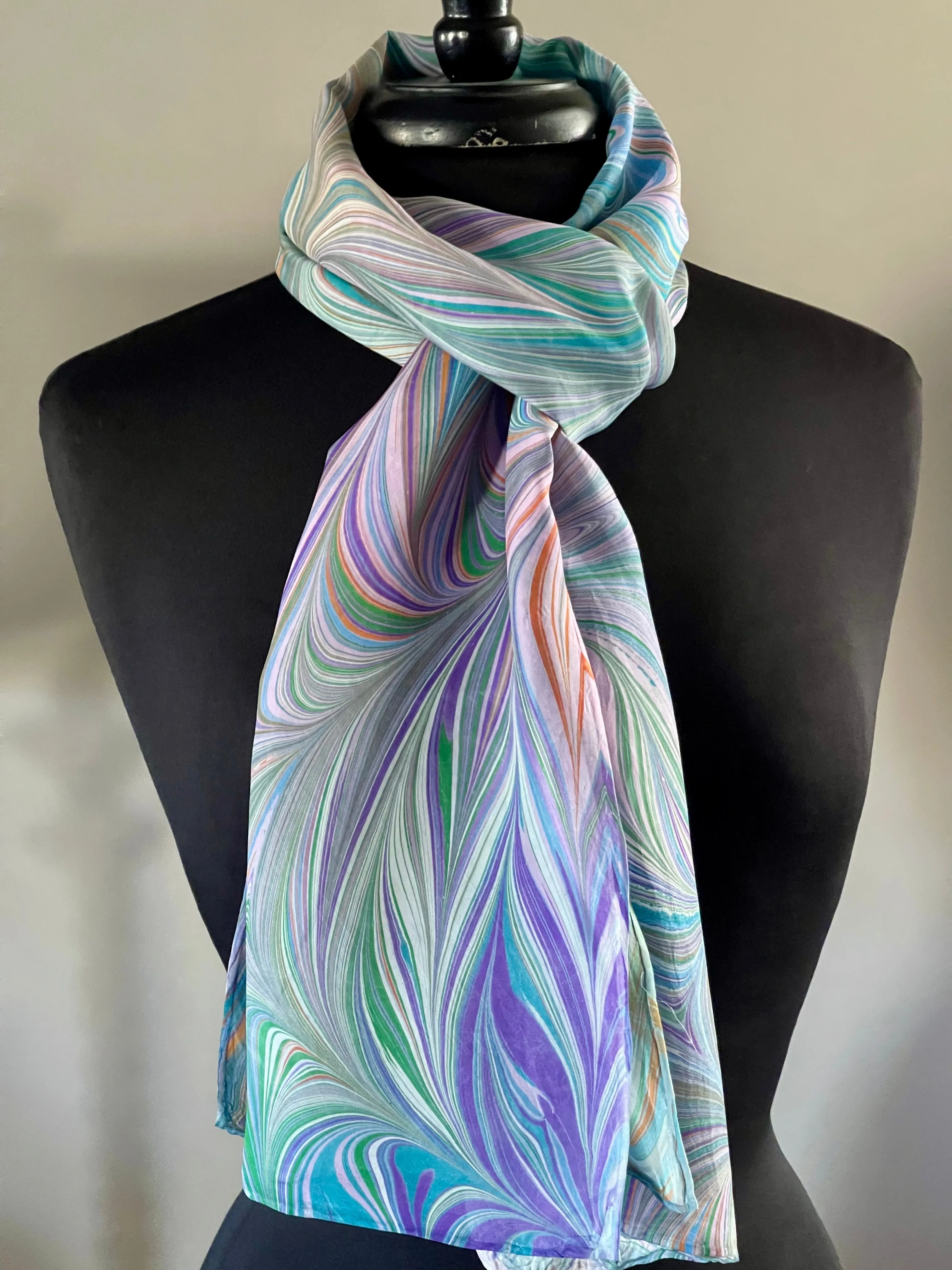 Blue spring many colored flame pattern Habotai Silk