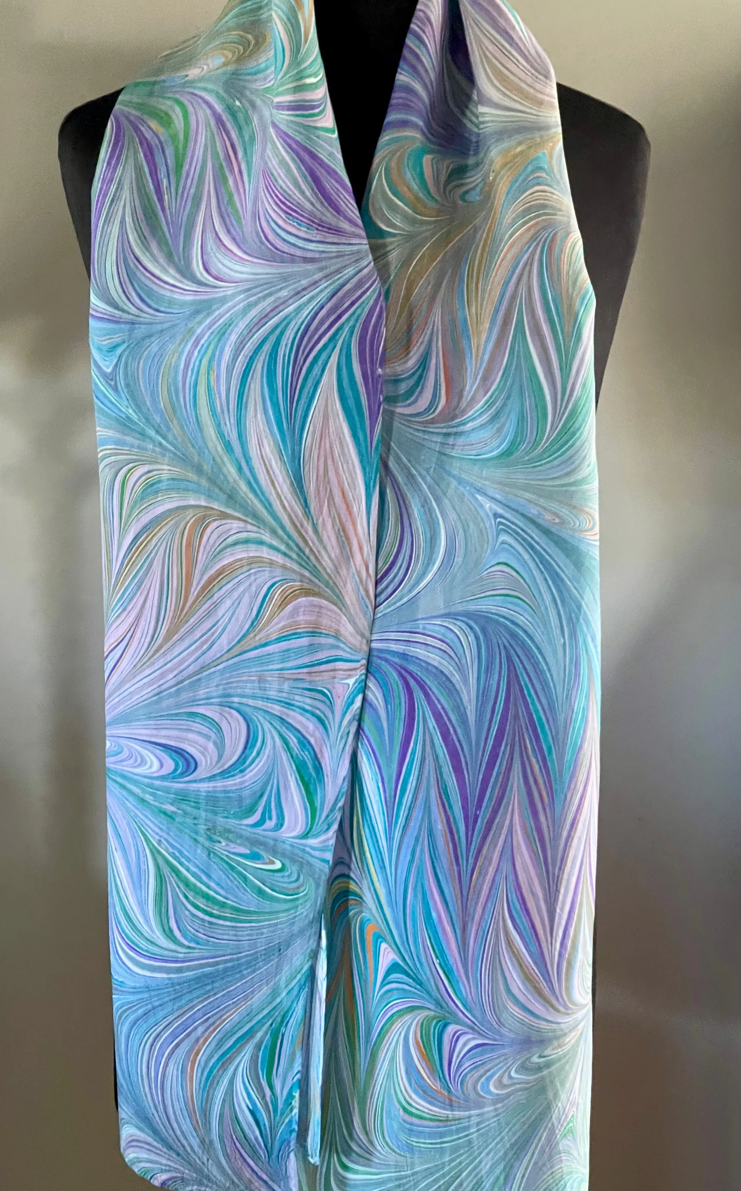 Blue spring many colored flame pattern Habotai Silk