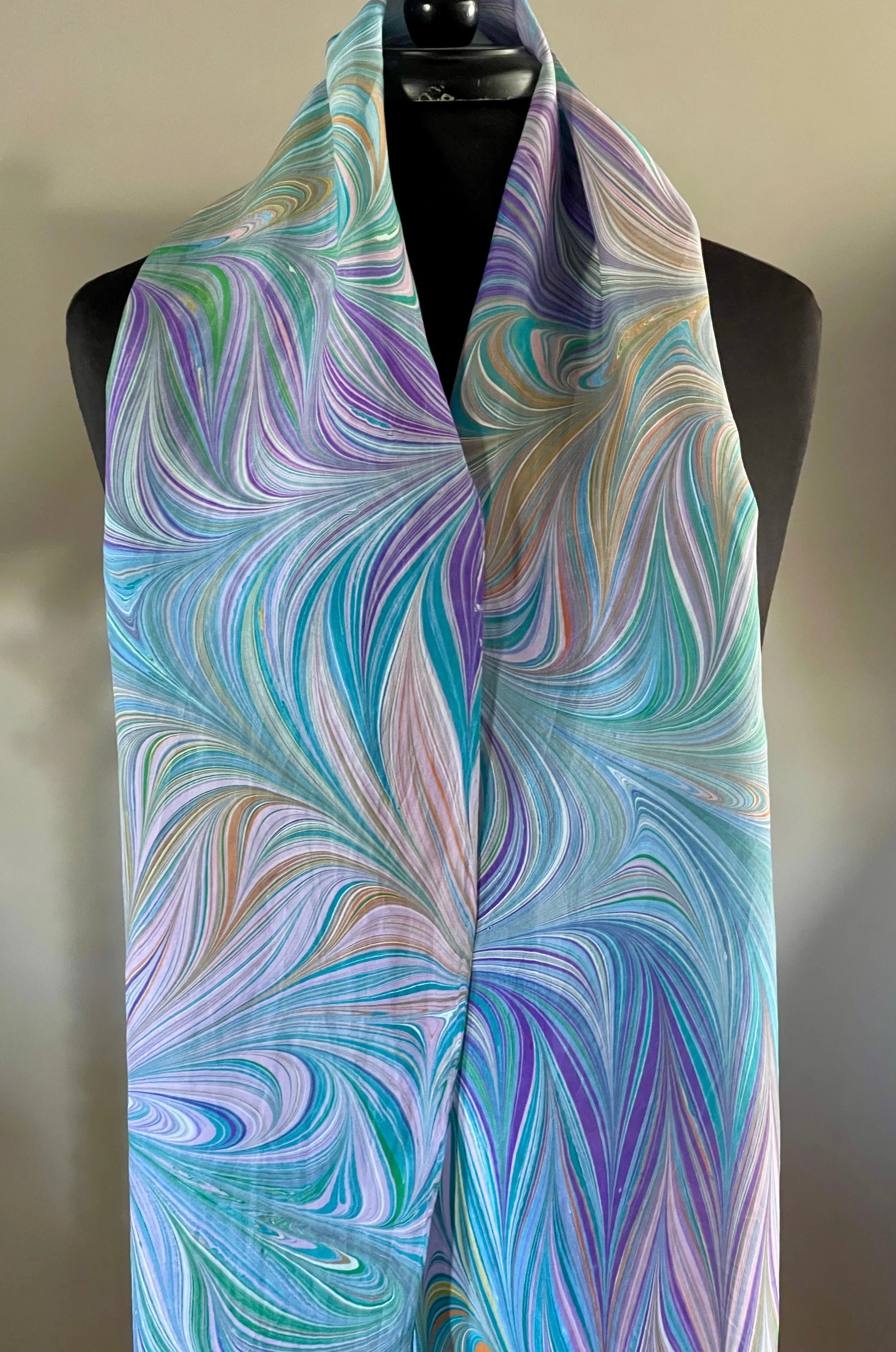 Blue spring many colored flame pattern Habotai Silk