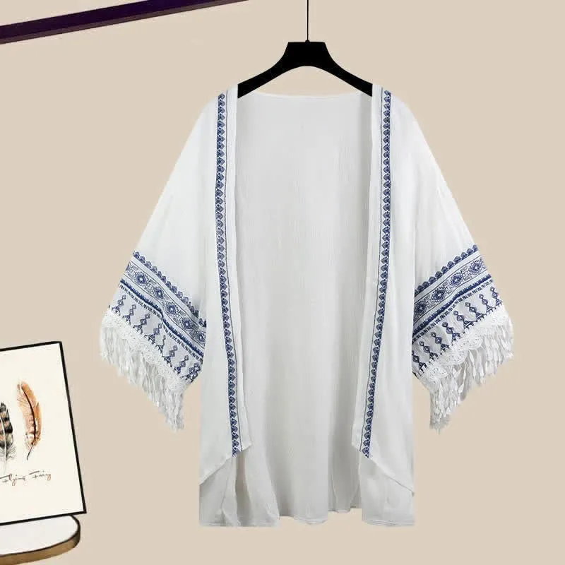 Blue Suspender Dress＋Cardigan Two-piece Set UB99158