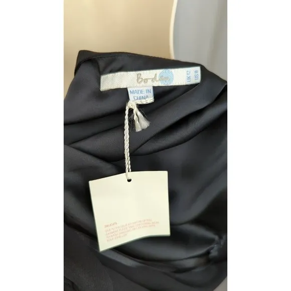 BODEN black Silk Bow Dress Empire Plunge Faux Wrap Lbd Cocktail US 8 UK 12