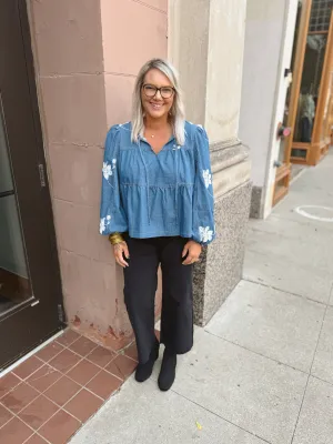 Boho Denim Floral Top