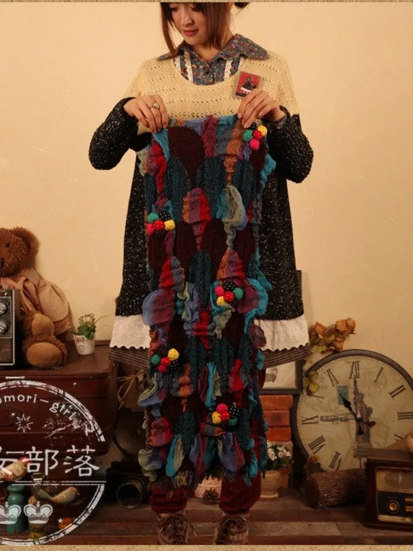 boho ruffle patched scarf