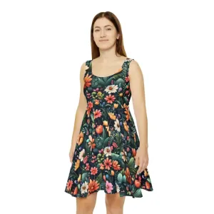 Bold Skater Dress with Large Flowers for Chic Women