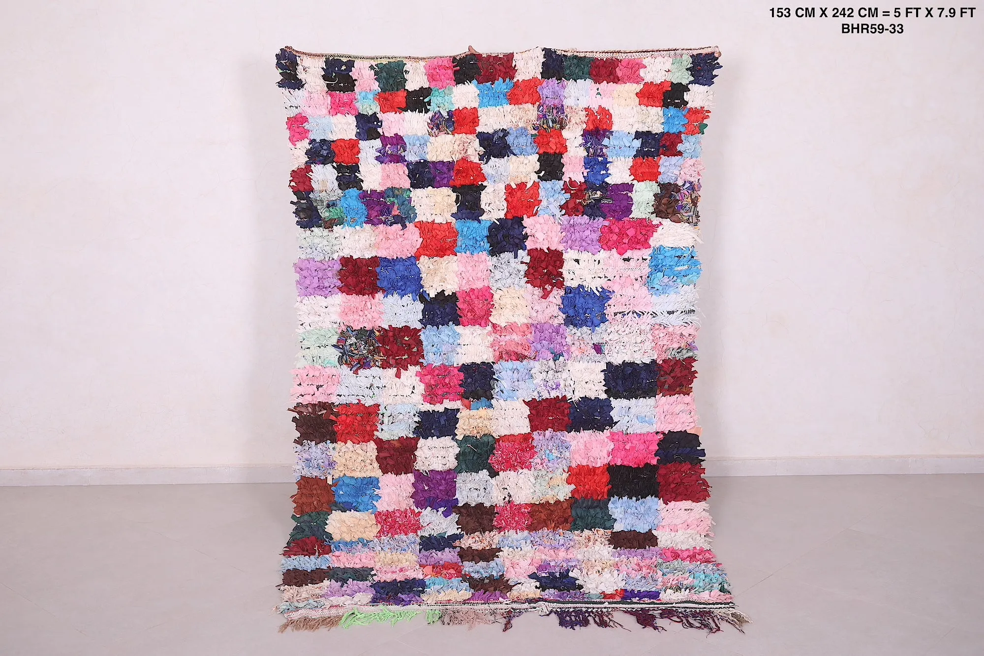 Boucherouite Checkered Rug 5 x 7.9 Feet - Vibrant Moroccan Decor