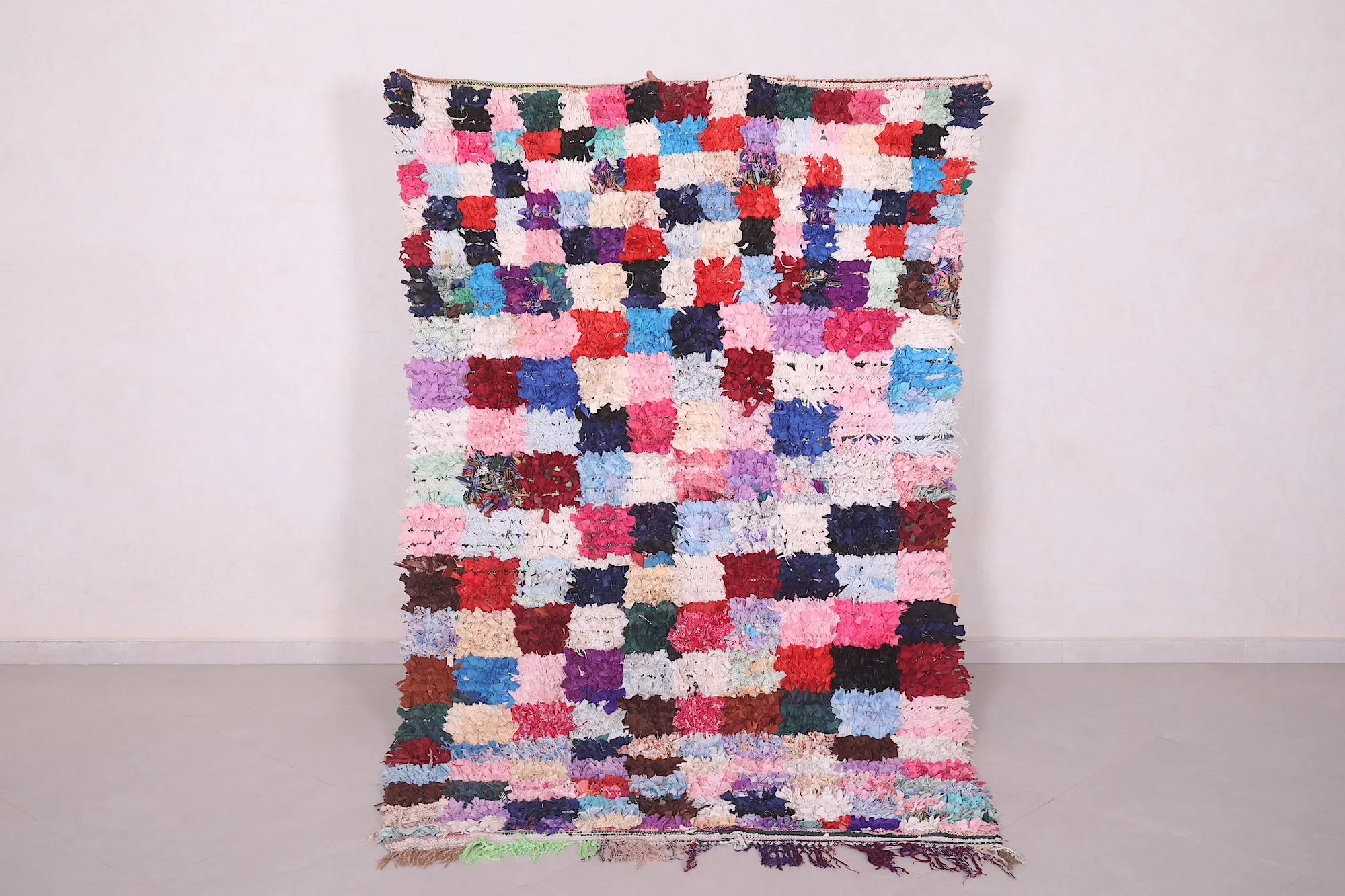 Boucherouite Checkered Rug 5 x 7.9 Feet - Vibrant Moroccan Decor