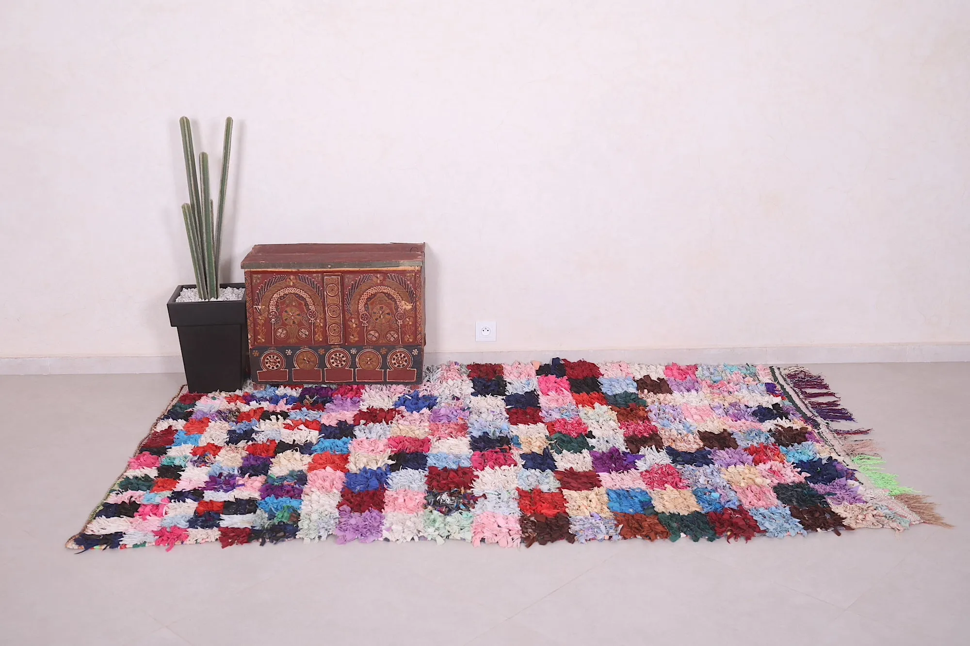 Boucherouite Checkered Rug 5 x 7.9 Feet - Vibrant Moroccan Decor