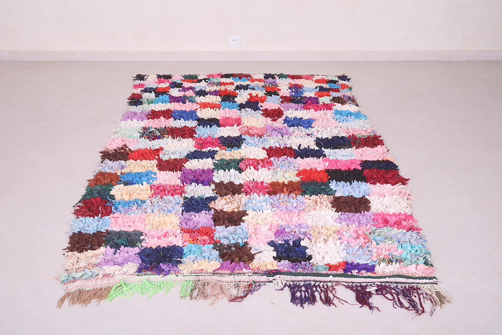 Boucherouite Checkered Rug 5 x 7.9 Feet - Vibrant Moroccan Decor