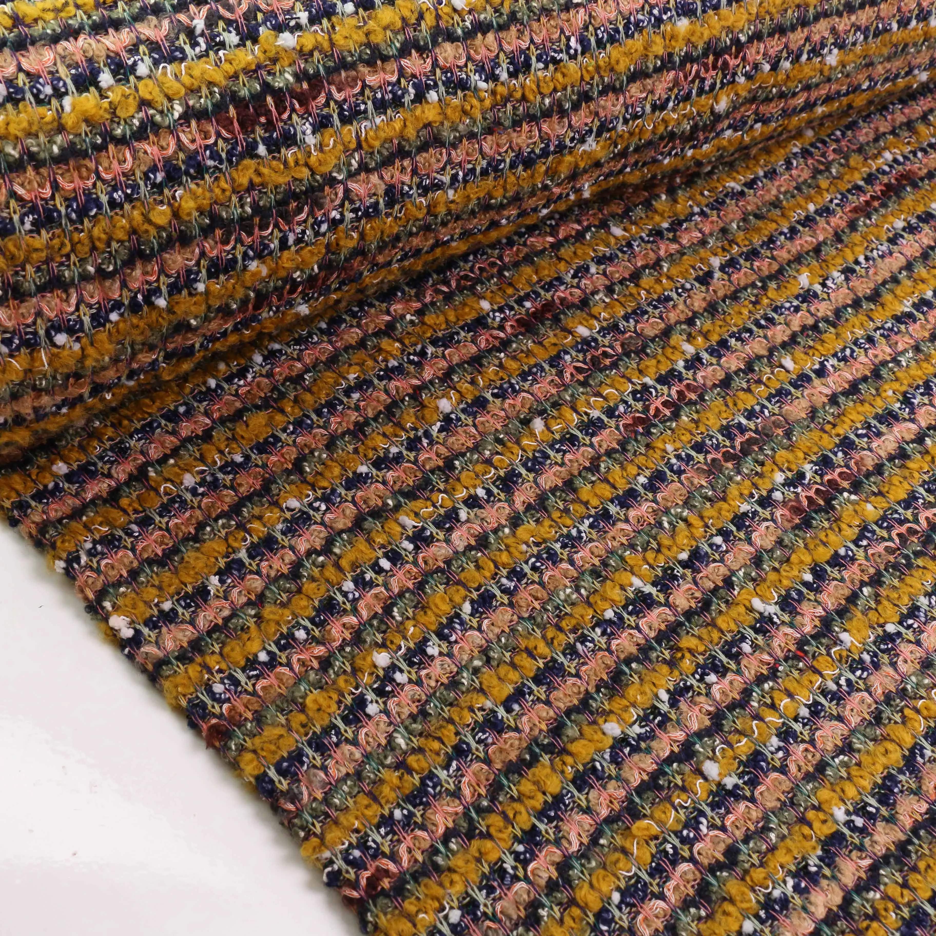 Boucle Jersey Fabric - Mustard, plum, red