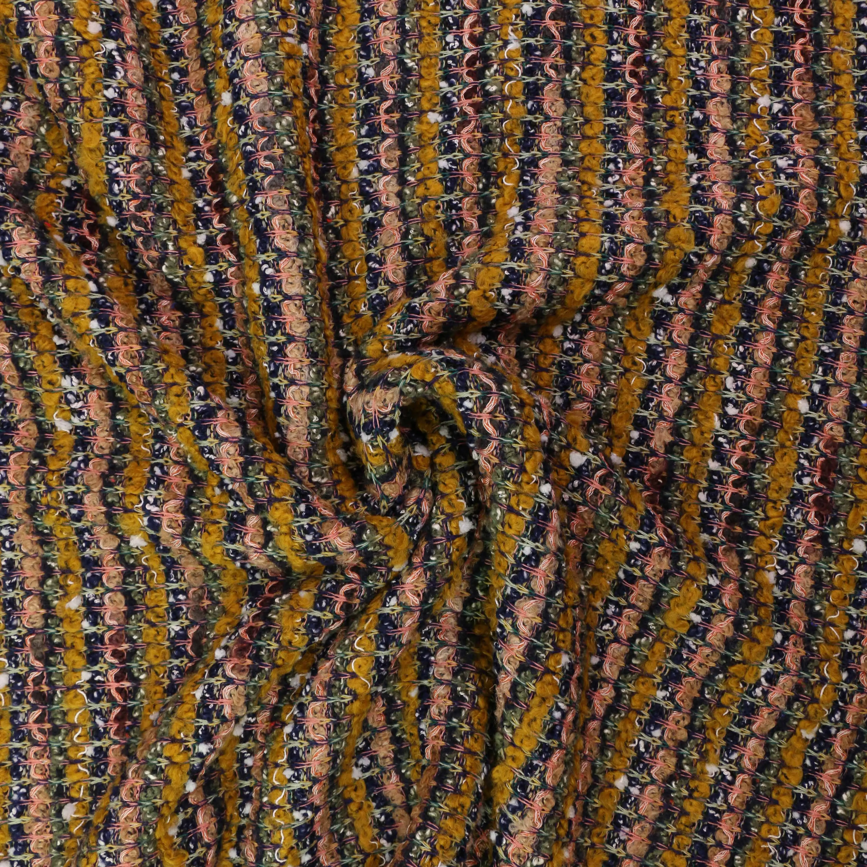 Boucle Jersey Fabric - Mustard, plum, red