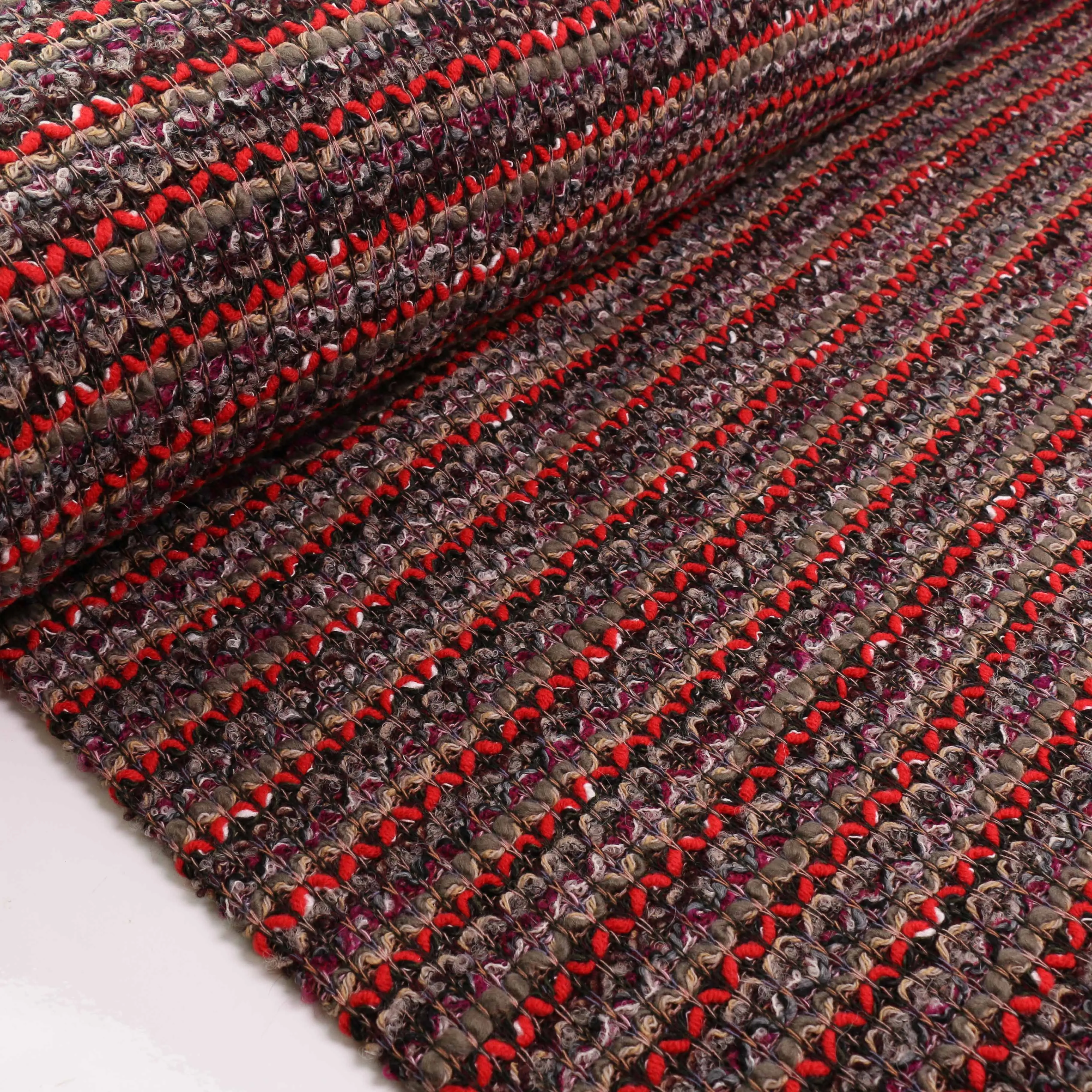 Boucle Jersey Fabric - Mustard, plum, red
