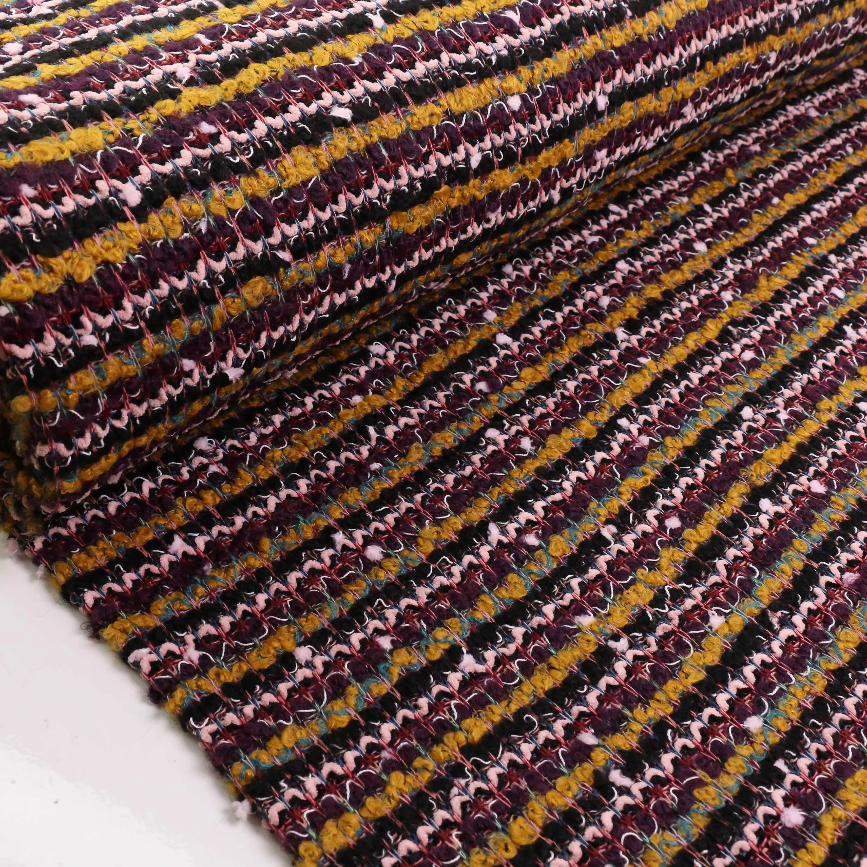Boucle Jersey Fabric - Mustard, plum, red