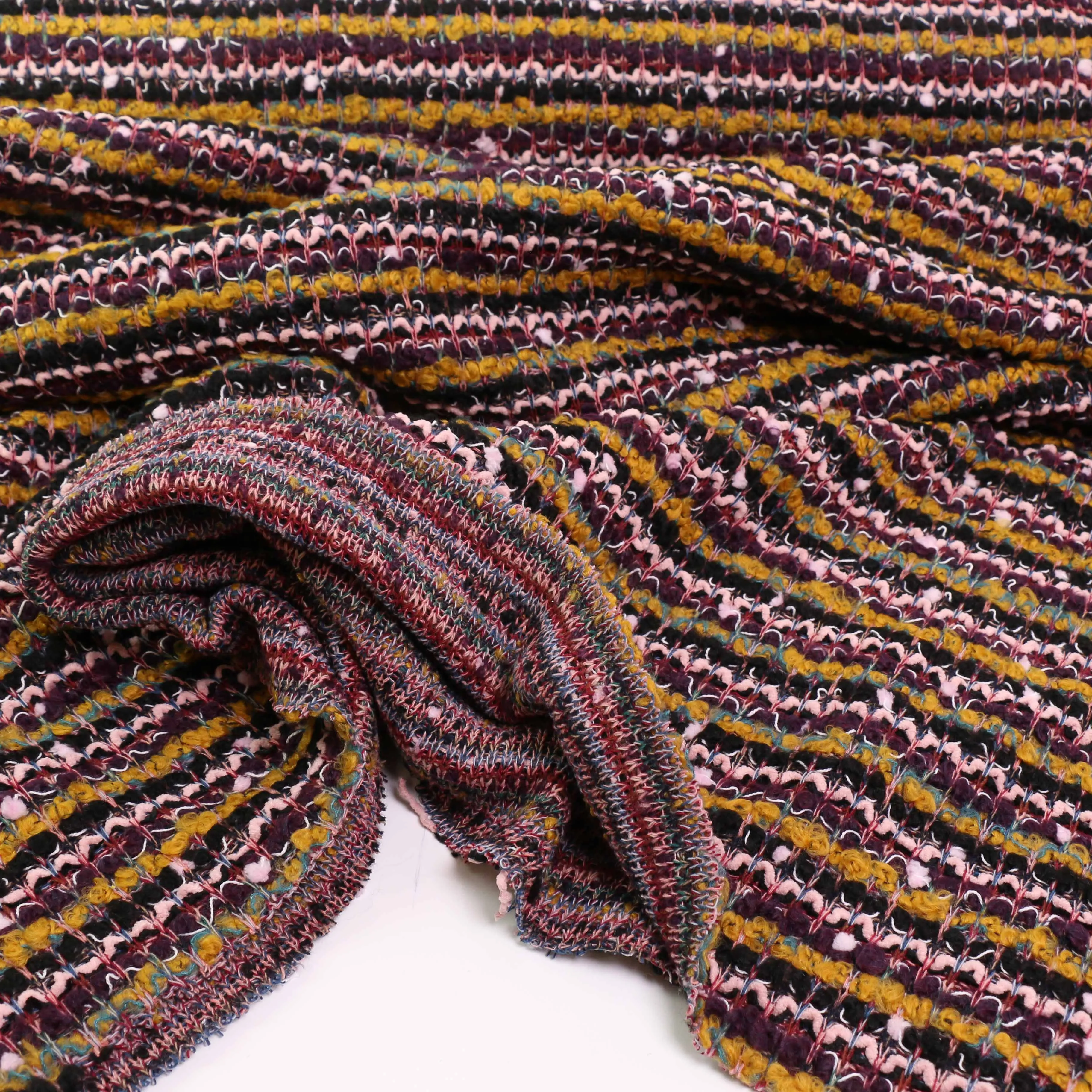 Boucle Jersey Fabric - Mustard, plum, red