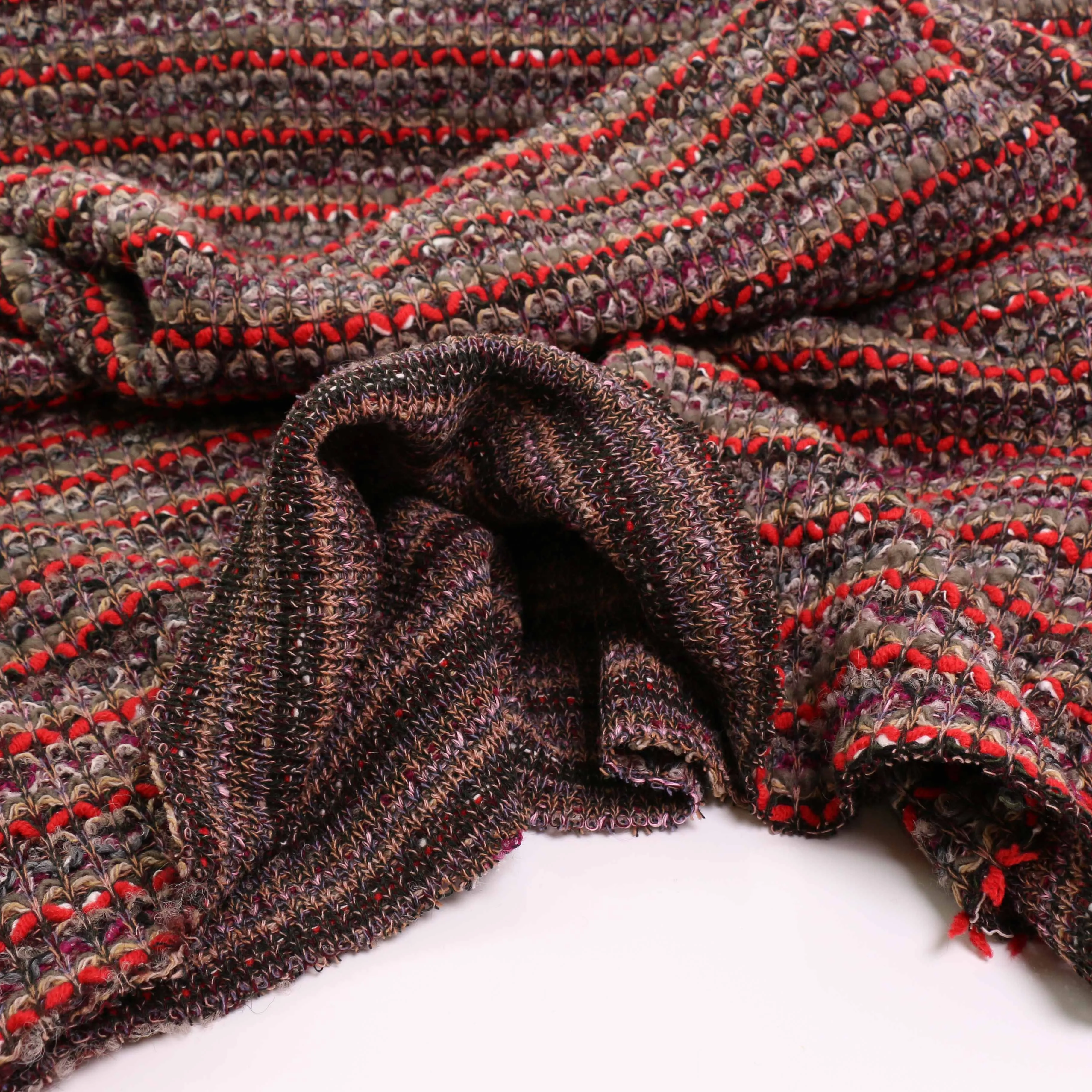 Boucle Jersey Fabric - Mustard, plum, red