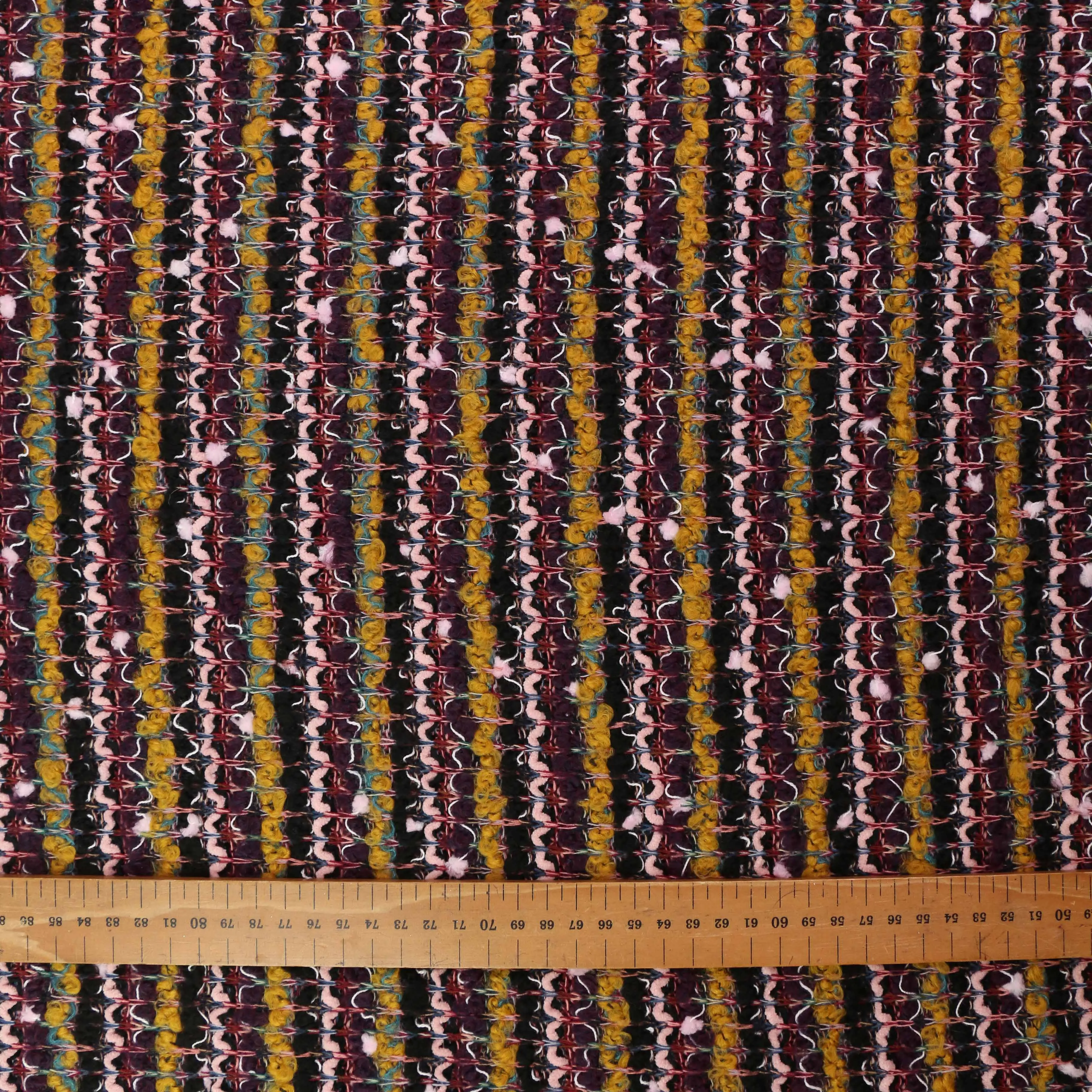 Boucle Jersey Fabric - Mustard, plum, red