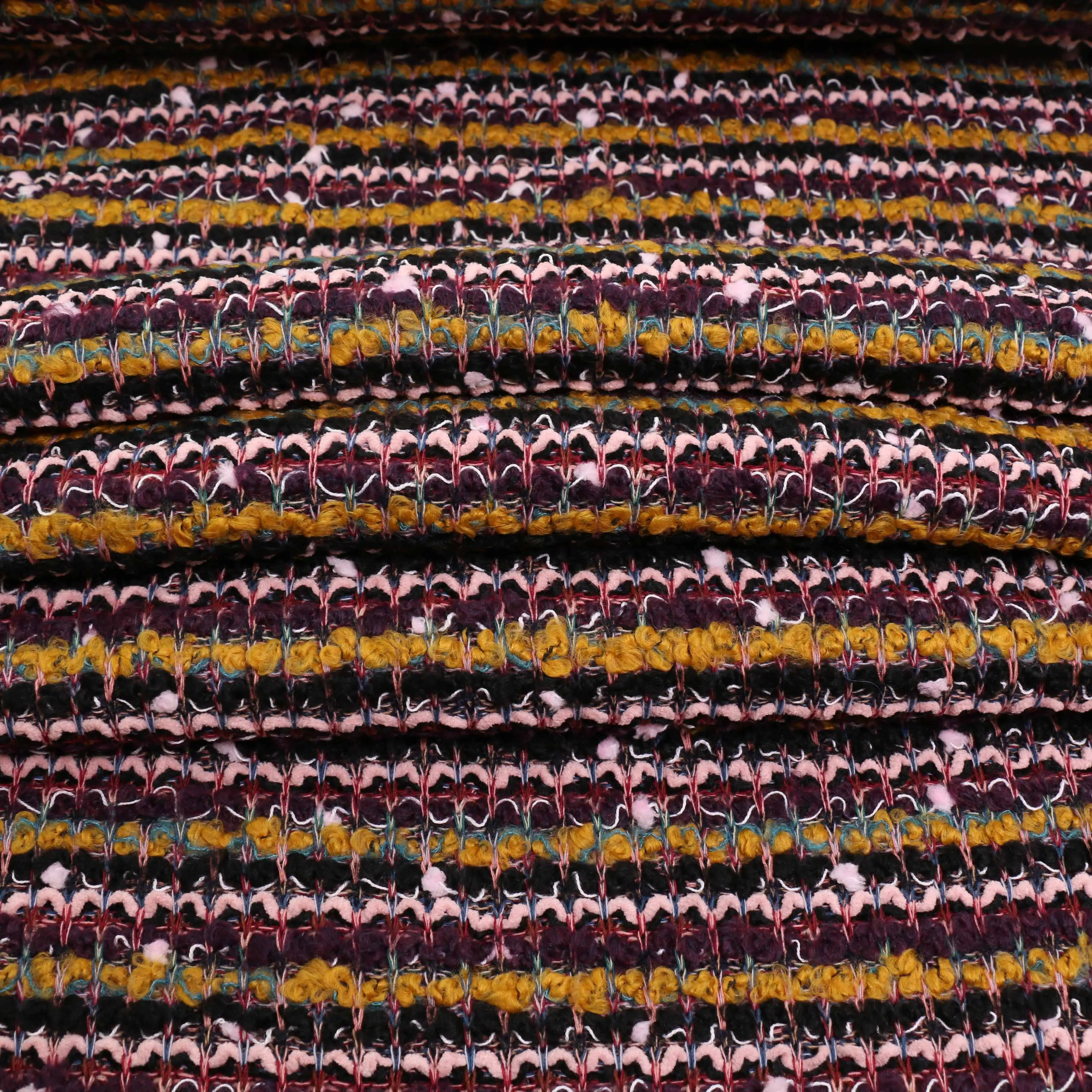 Boucle Jersey Fabric - Mustard, plum, red
