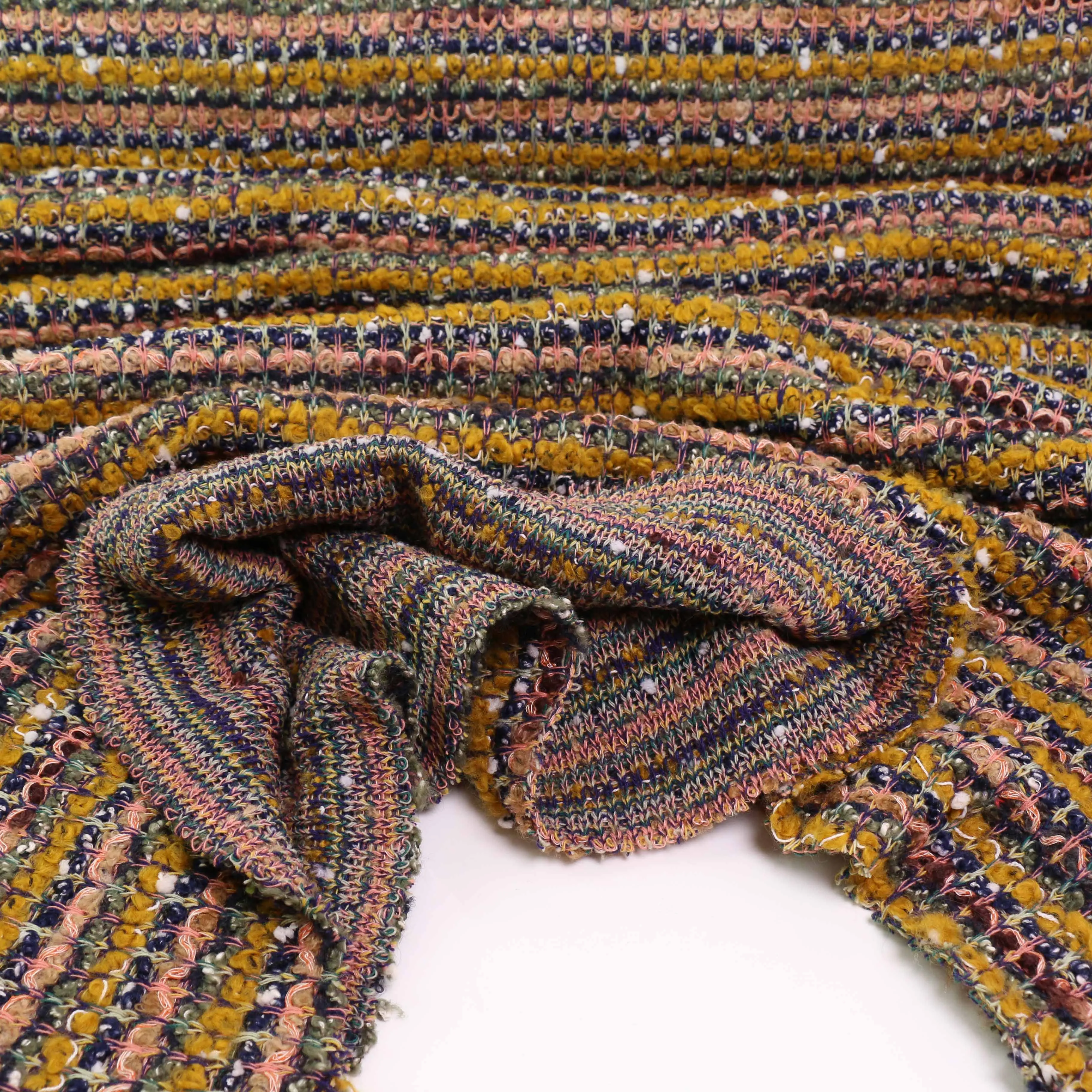 Boucle Jersey Fabric - Mustard, plum, red