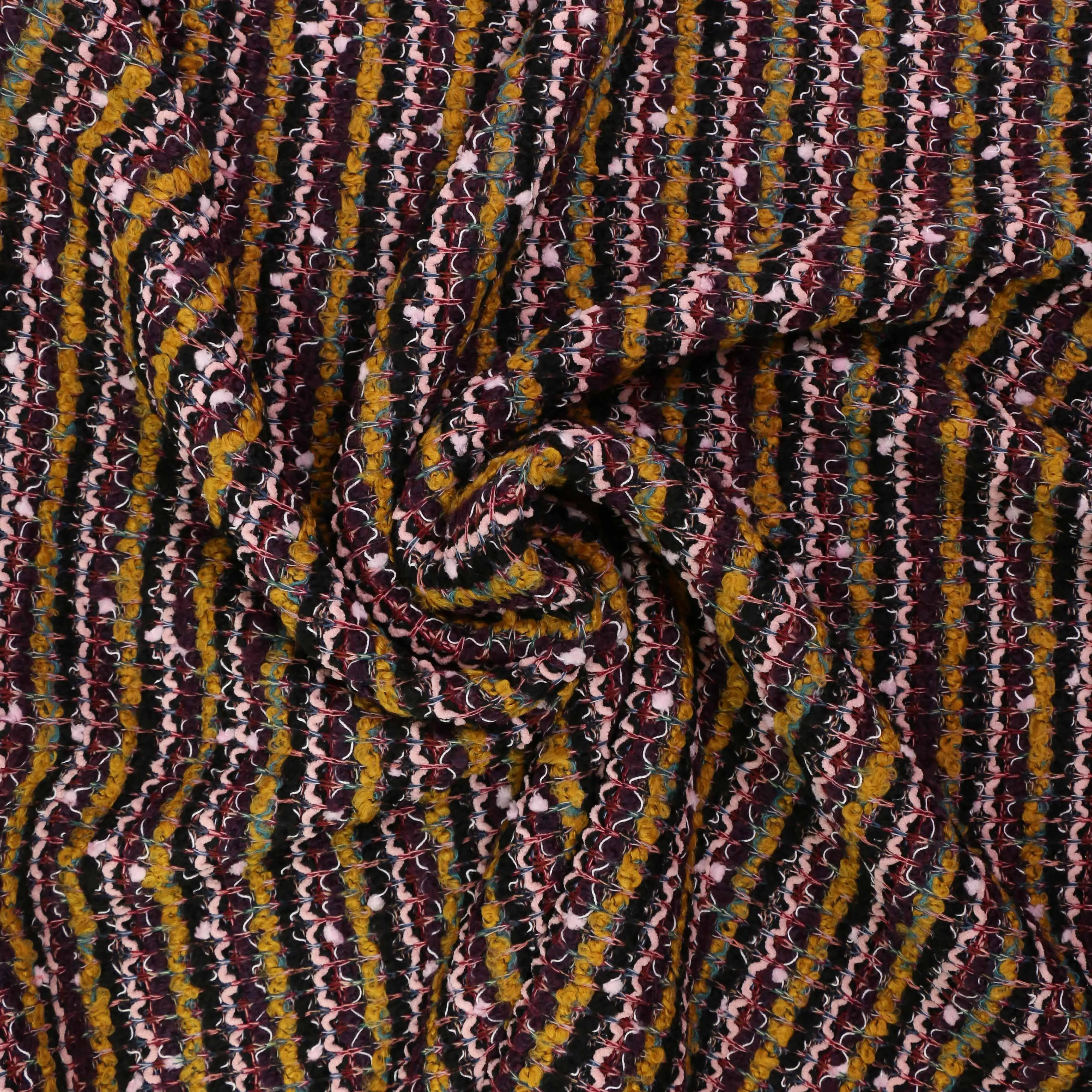 Boucle Jersey Fabric - Mustard, plum, red