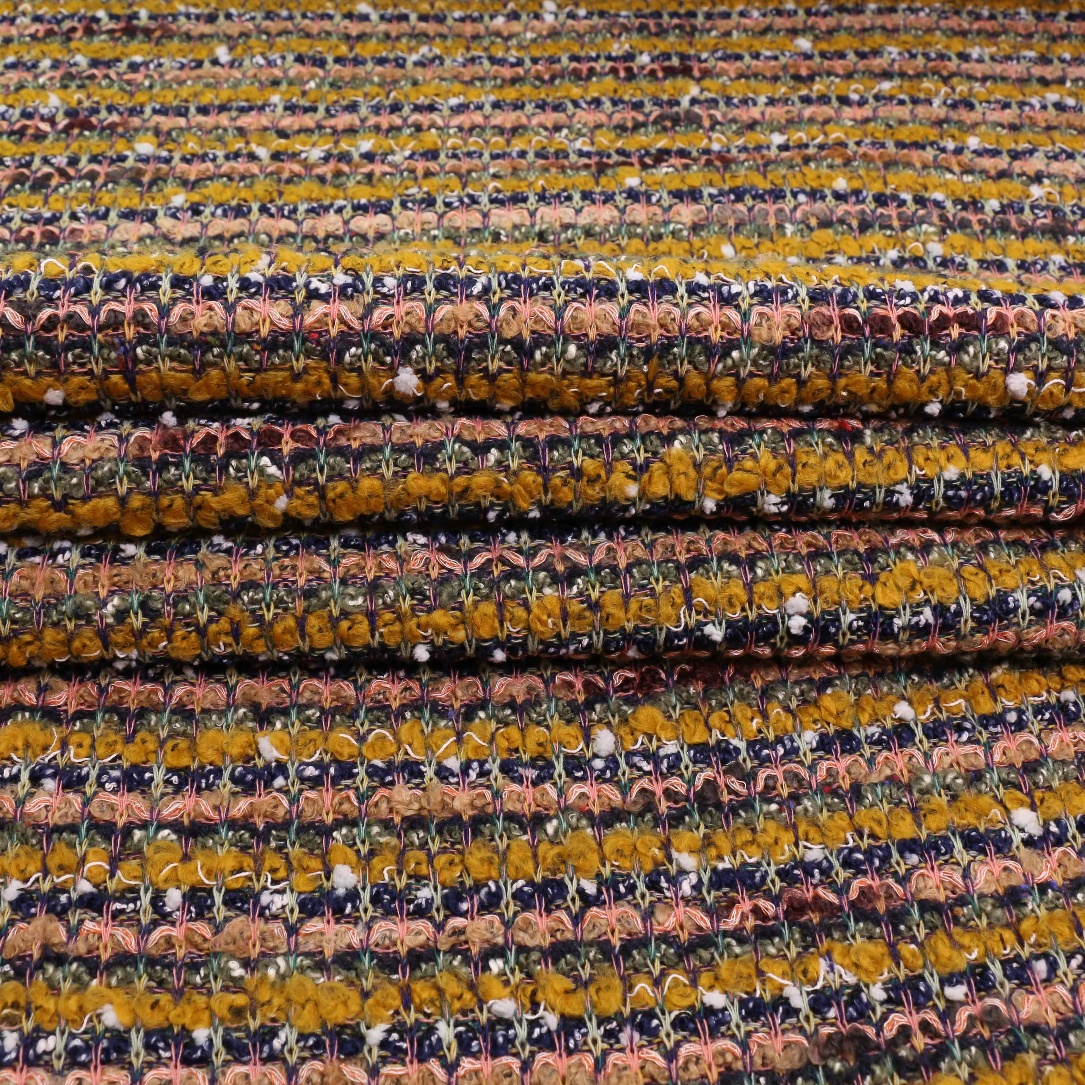 Boucle Jersey Fabric - Mustard, plum, red