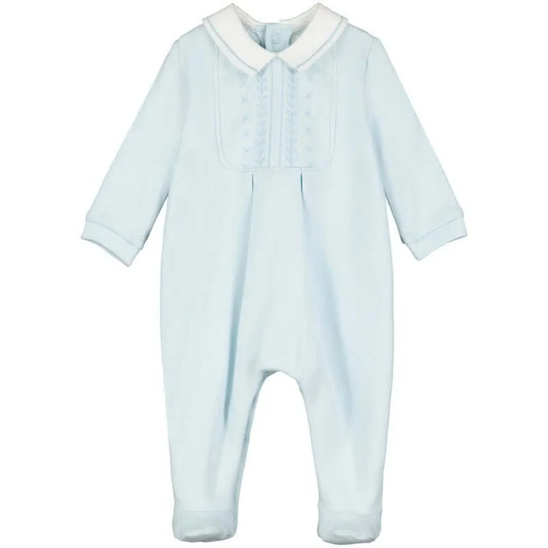 Boys Blue Cotton Embroided Babygrow