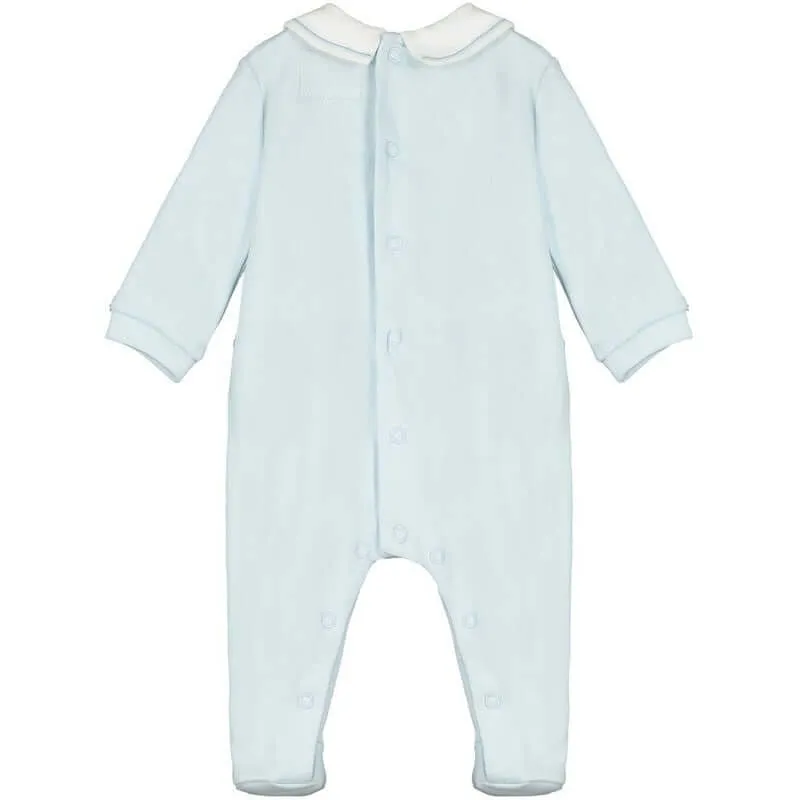 Boys Blue Cotton Embroided Babygrow