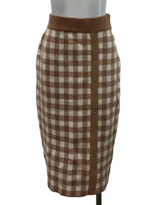 Brown Checkered Knitted Skirt