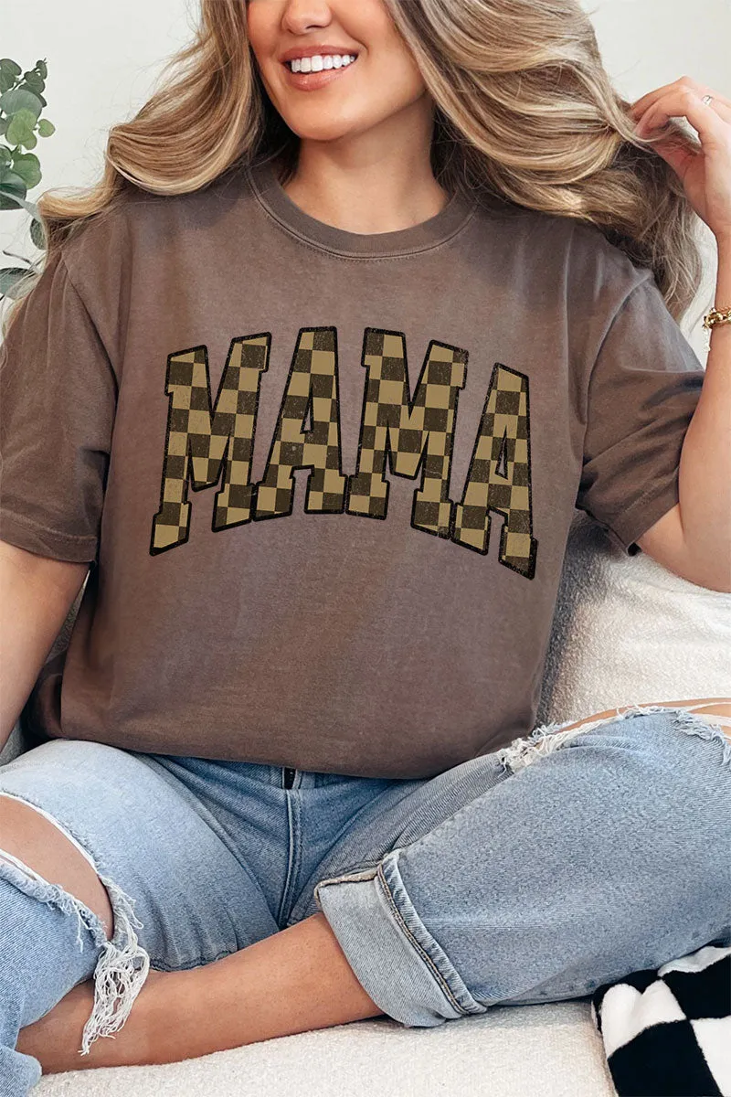 Brown Checkered Mama Comfort Colors Adult Ring-Spun Cotton Tee
