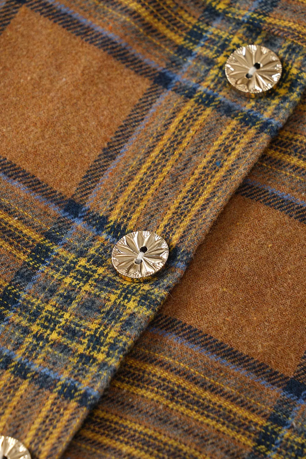 Brown Plaid BowKnot 3/4 Sleeve 1950S Vintage Dress With Button