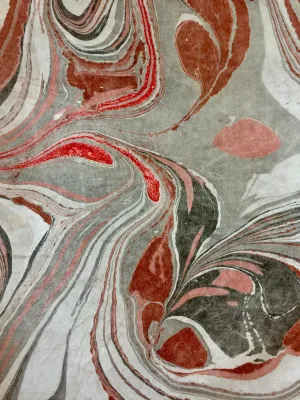 Brown, red, gray, black and white marbled Habotai Silk 14x72"