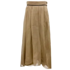 Brunello Cucinelli Tan Monili Bead Embellished Silk Midi Skirt