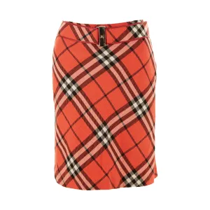 Burberry Red Plaid Belted Skirt