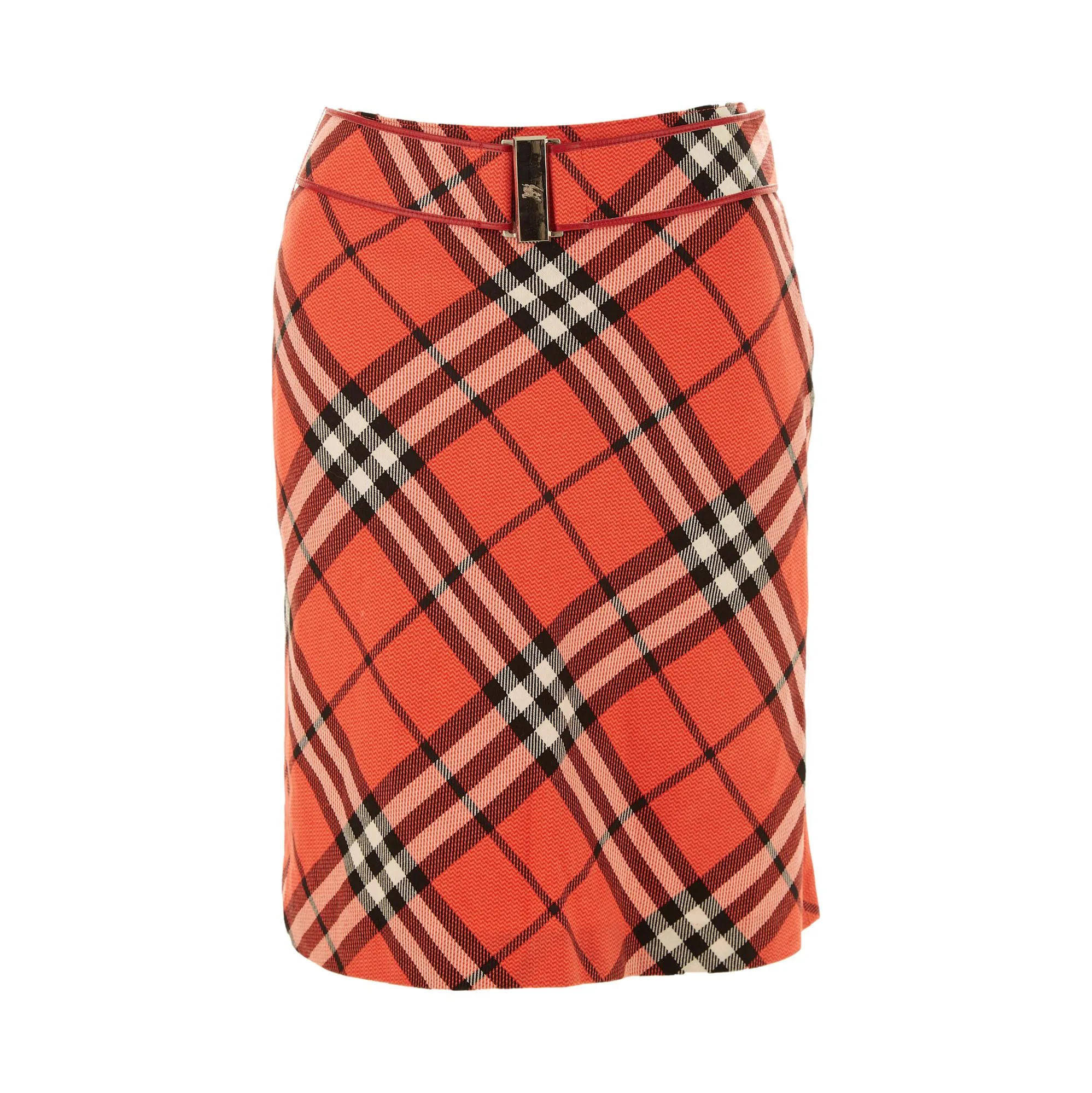 Burberry Red Plaid Belted Skirt