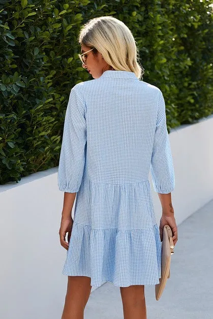 Button Front Vneck Tiered Dress