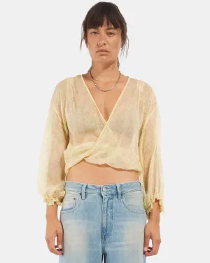 Chanel Yellow Silk CC Logo Wrap Top - 44