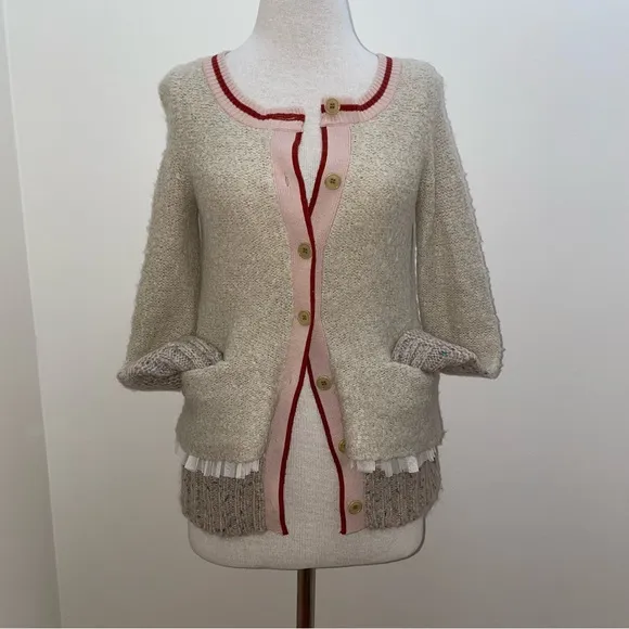 Charlie &amp; Robin Anthropologie romantic boho tiered tulle cardigan Sweater size S