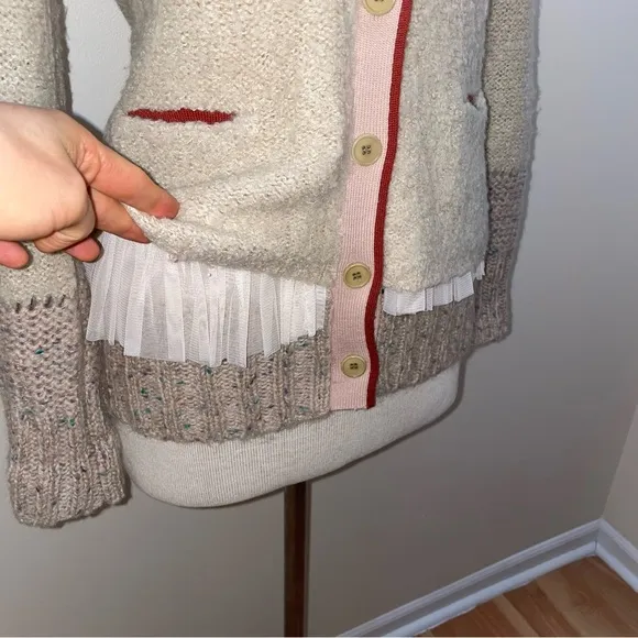 Charlie &amp; Robin Anthropologie romantic boho tiered tulle cardigan Sweater size S