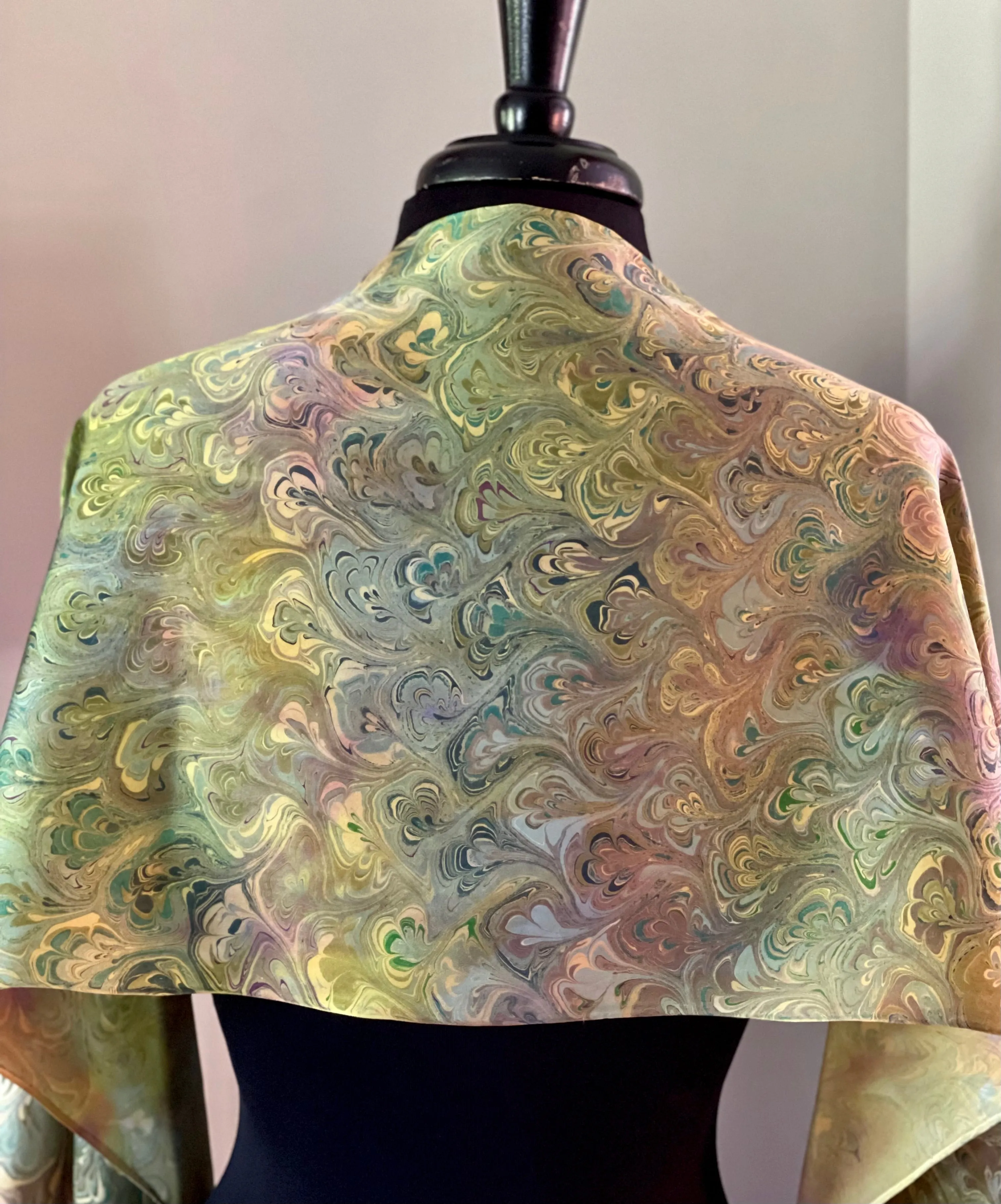 Chartreuse bouquet Charmeuse  Silk 72x14” bold fun. This beautiful silk makes a unique dresser cover and scarf