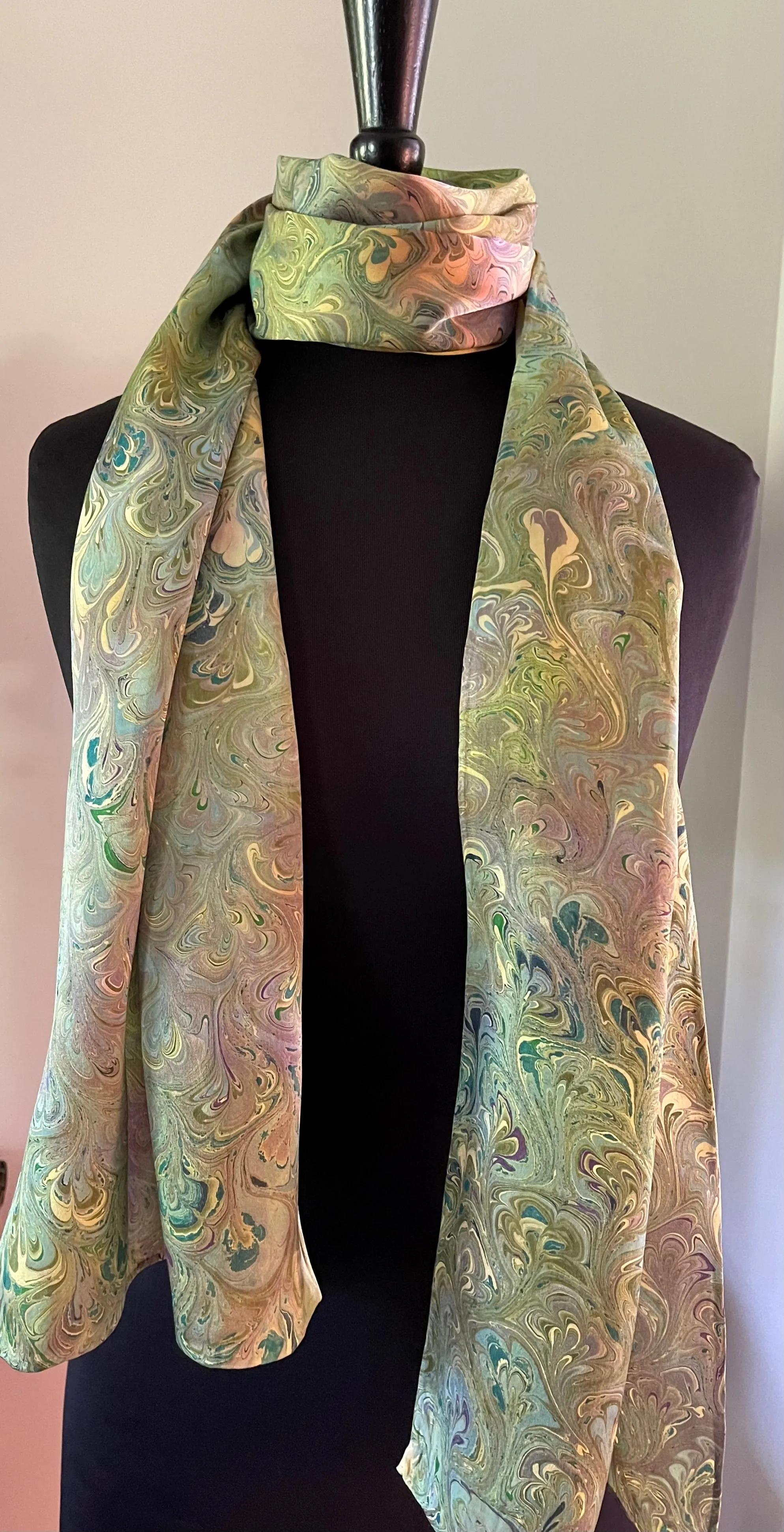 Chartreuse bouquet Charmeuse  Silk 72x14” bold fun. This beautiful silk makes a unique dresser cover and scarf