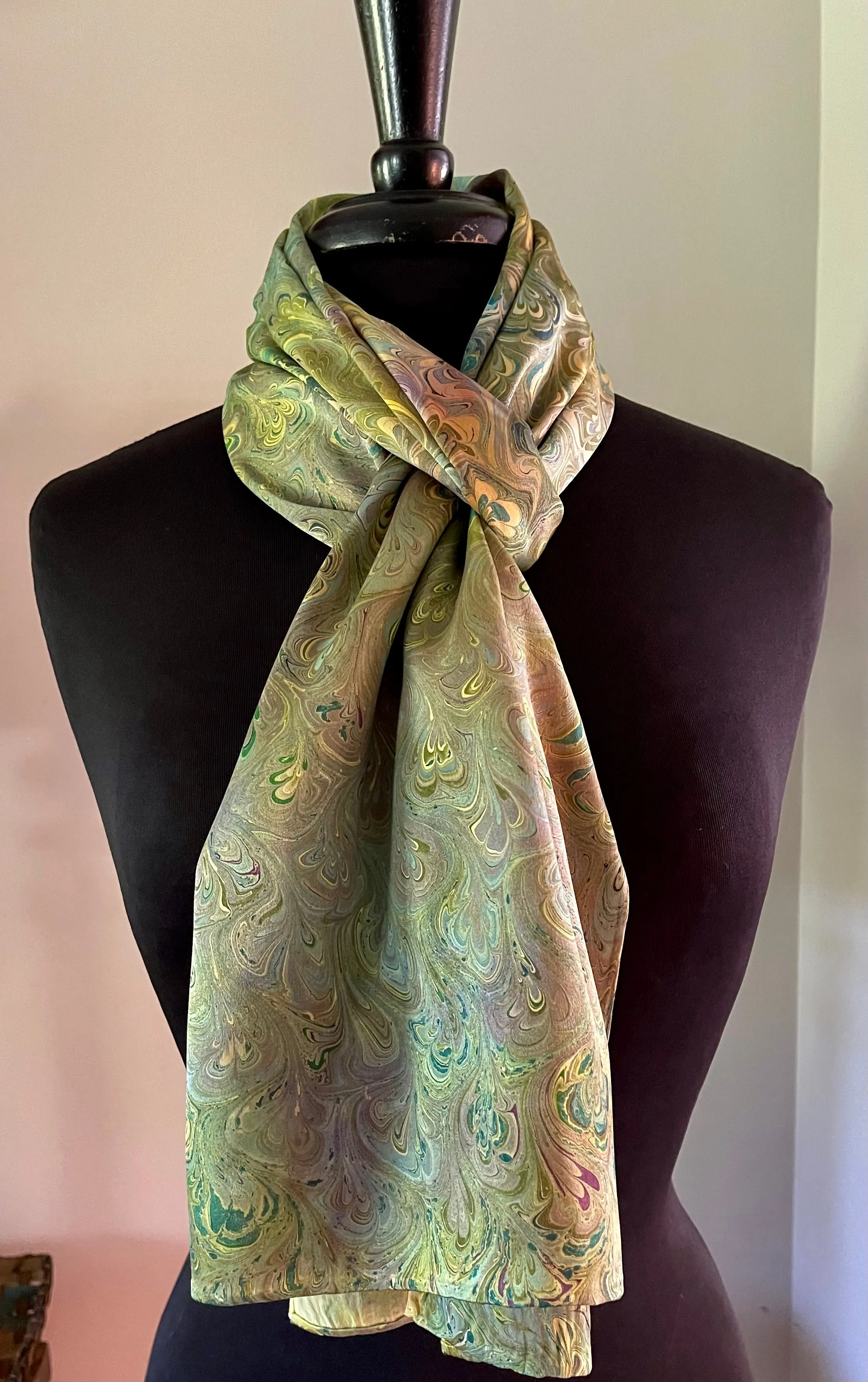 Chartreuse bouquet Charmeuse  Silk 72x14” bold fun. This beautiful silk makes a unique dresser cover and scarf