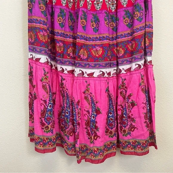 Chaudry KC Floral Tiered Boho Chic A Line Midi Skirt Size M
