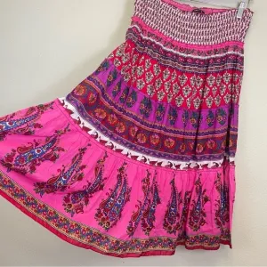 Chaudry KC Floral Tiered Boho Chic A Line Midi Skirt Size M