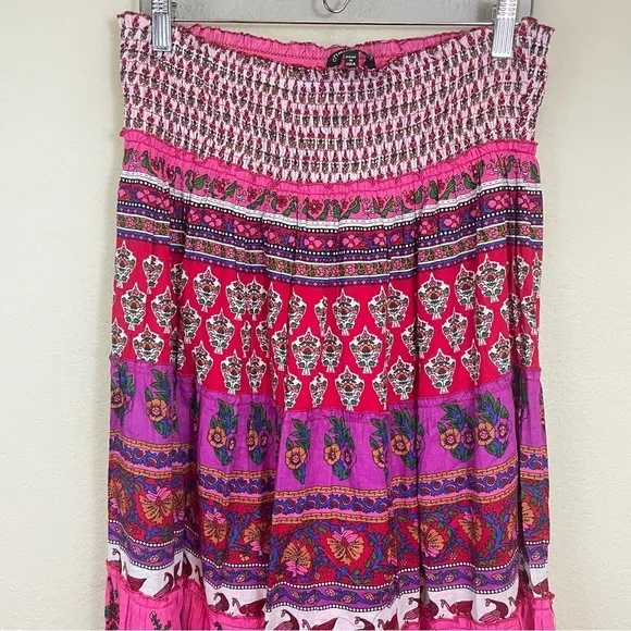 Chaudry KC Floral Tiered Boho Chic A Line Midi Skirt Size M